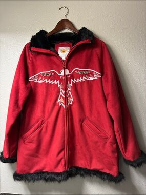 Vintage Ameri Mode Faux Suede Jacket Eagle Embroidery Trim M Y2K Western